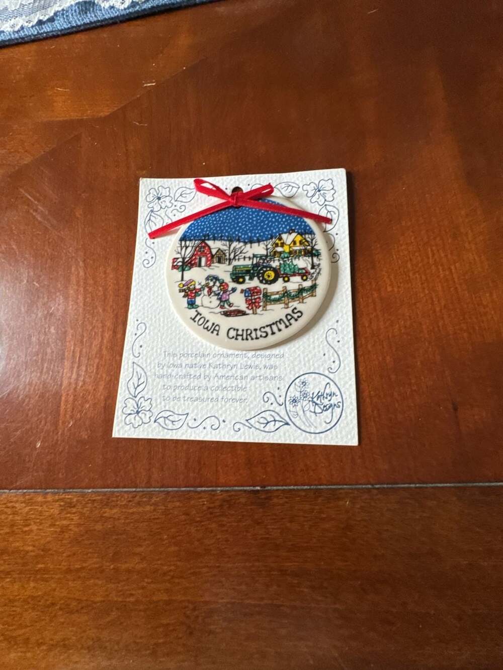 Kathryn Designs Iowa Christmas Porcelain Ornament Artisan Hand Crafted.